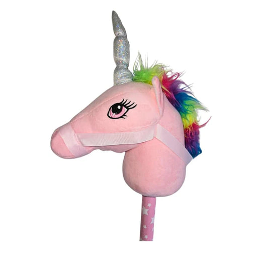 Pink/Rainbow Plush Hobby Horse Unicorn with Neighing Sound
