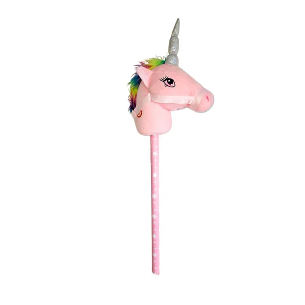 Pink/Rainbow Plush Hobby Horse Unicorn with Neighing Sound