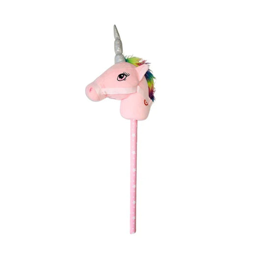 Pink/Rainbow Plush Hobby Horse Unicorn with Neighing Sound