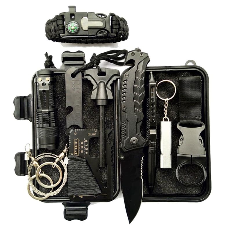 Xtreme 10 Piece Survival Kit (Black) - Survival & Camping Kits